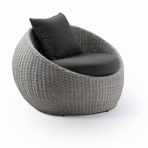 Newport Outdoor Wicker Lounge Arm Chair Brushed Grey & Denim Cushions