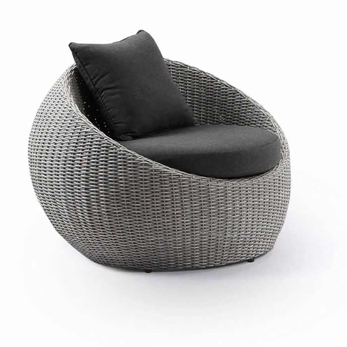 Newport Outdoor Wicker Lounge Arm Chair Brushed Grey & Denim Cushions