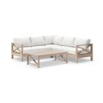 Kansas Package A - Outdoor Aluminium Corner Modular Lounge Set with Coffee Table Light Oak - Olefin White