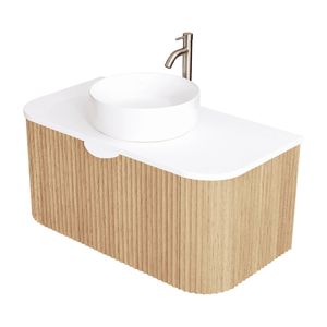 CIBO 900mm White Oak Ripple Luxe Vanity With Solid Surface Top & White Basin