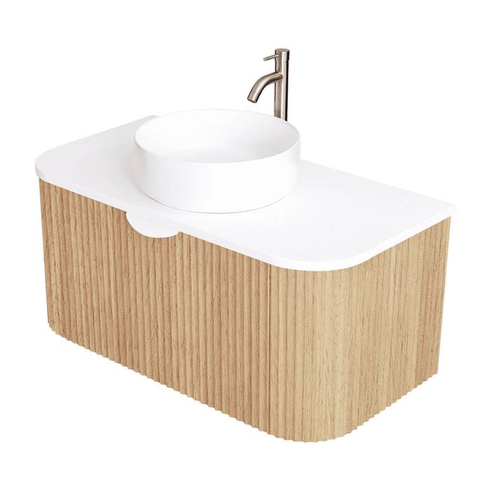 CIBO 900mm White Oak Ripple Luxe Vanity With Solid Surface Top & White Basin