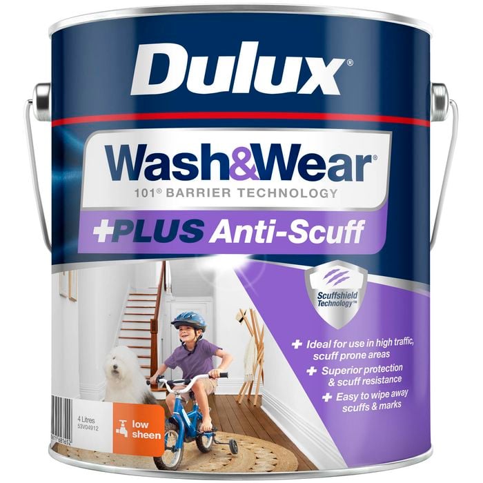 Dulux Wash&Wear +Plus Anti Scuff Vivid White Low Sheen Interior Paint - 4L