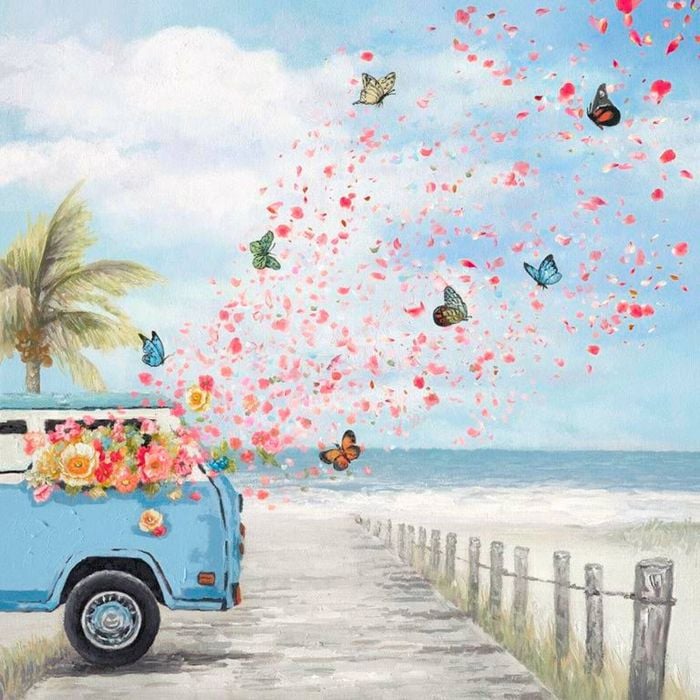 P&P Kombi with Butterflies Canvas Print - Vibrant Wall Art for Modern Living Rooms, Bedrooms, Offices 80x80cm