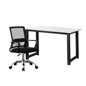 Oikiture Home Office Desk and Chair Set BK&WH Study Work Gaming Computer Table