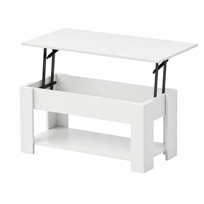 Roomo Lift Top Coffee Table with Hidden Storage, Modern White Coffee Table with Lift-Top & Storage Shelf