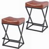 Ufurniture Bar Stools Set Of 2 Pu Kitchen Stools With Metal Footrest Counter Stools Saddle Style Brown