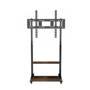 P&P Black Industrial Heavy Duty TV Floor Stand with 2 Tier Shelves & Wheels for TVs Up to 100"