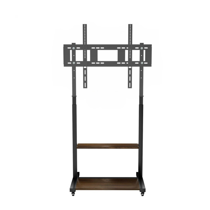 P&P Black Industrial Heavy Duty TV Floor Stand with 2 Tier Shelves & Wheels for TVs Up to 100"