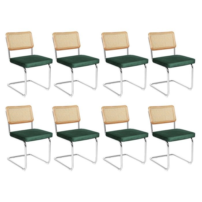 Levede 8pcs Replica Cesca Velvet Cantilever Dining Chairs - Green