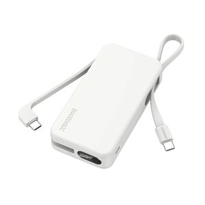 Momax 1-Power Vital+ 10000mAh Power Bank with Dual Built-in USB-C Cable (White)