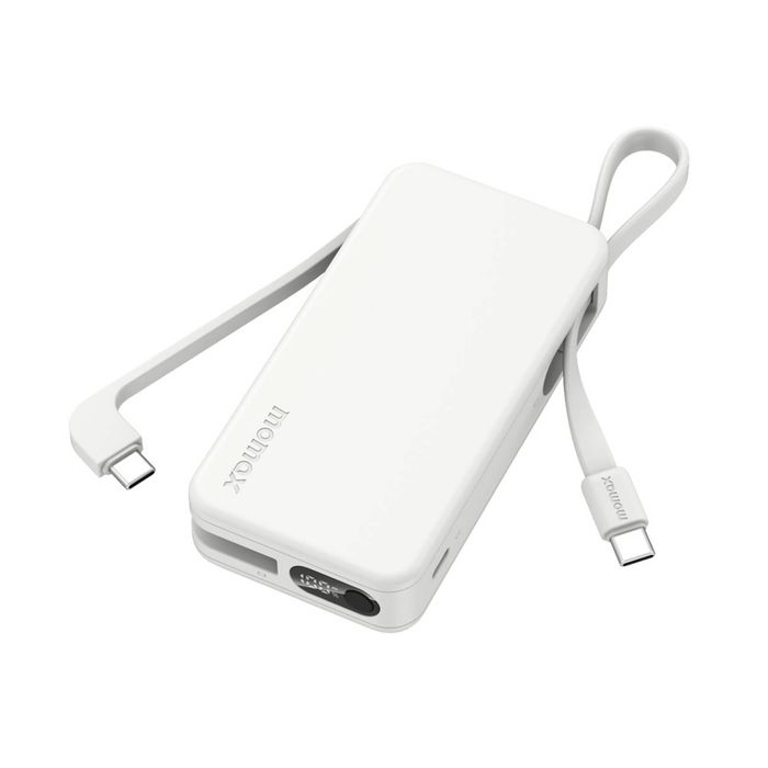 Momax 1-Power Vital+ 10000mAh Power Bank with Dual Built-in USB-C Cable (White)