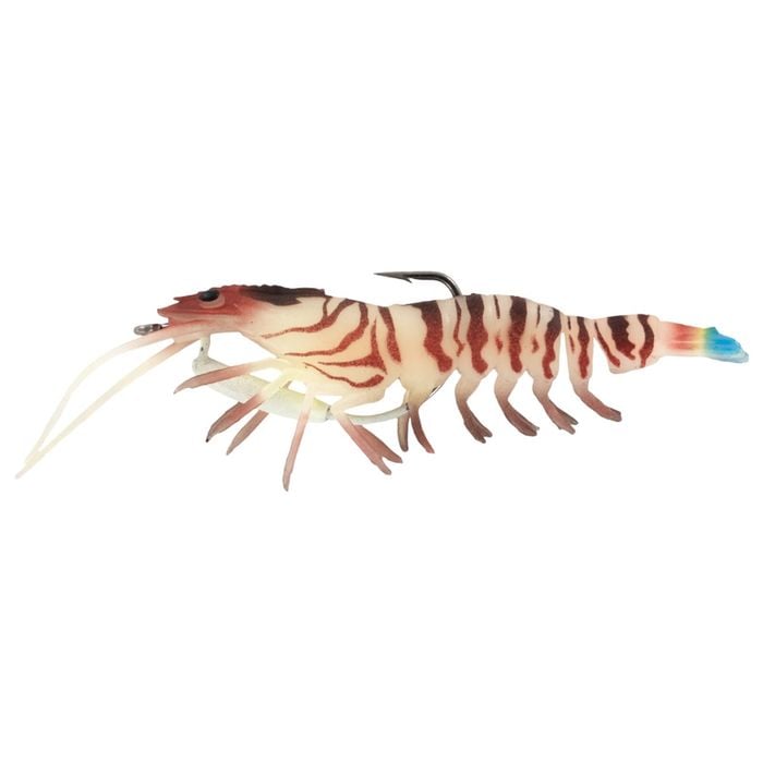 95mm Chasebait Flick Prawn Soft Plastic Fishing Lure with 4gm Lead Weight - Tiger Prawn
