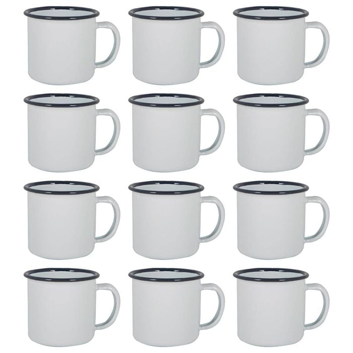 Argon Tableware 130ml Enamel Espresso Cups - Navy - Set Of 12 Metal Drinking Mugs Teacup Coffee Mug Set Hot, Cold Drinks Cups