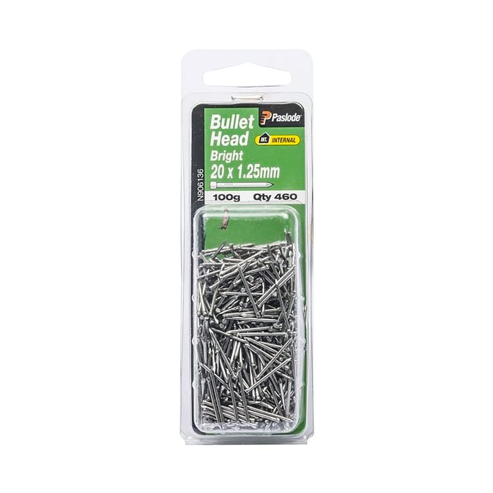 Paslode 20 x 1.25mm 100g Bright Bullet Head Nails - 460 Pack