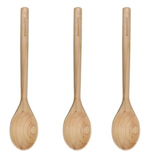 3PK KitchenAid Maple Solid Basting Spoon Cooking Utensil 33cm - Light Wood