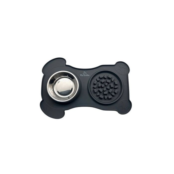 Wuf And Mio Silicon Dog Feeding Mat 2-in-1 Slow Feeder w/Stainless Steel Bowl