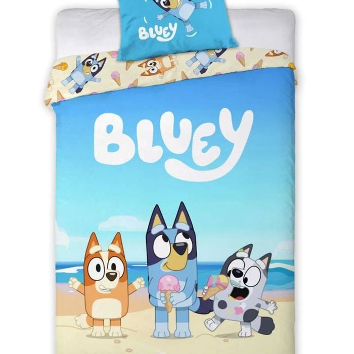 Bluey Beach Day Kids Cotton Quilt Cover Set - Toddler Bed Size