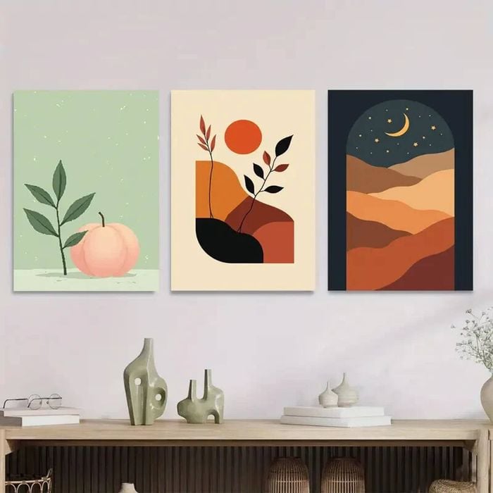 3pcs Modern Abstract Peach Sunset and Night Sky Print 100% Australian Made 3 x 40x60cm (Metal Print)