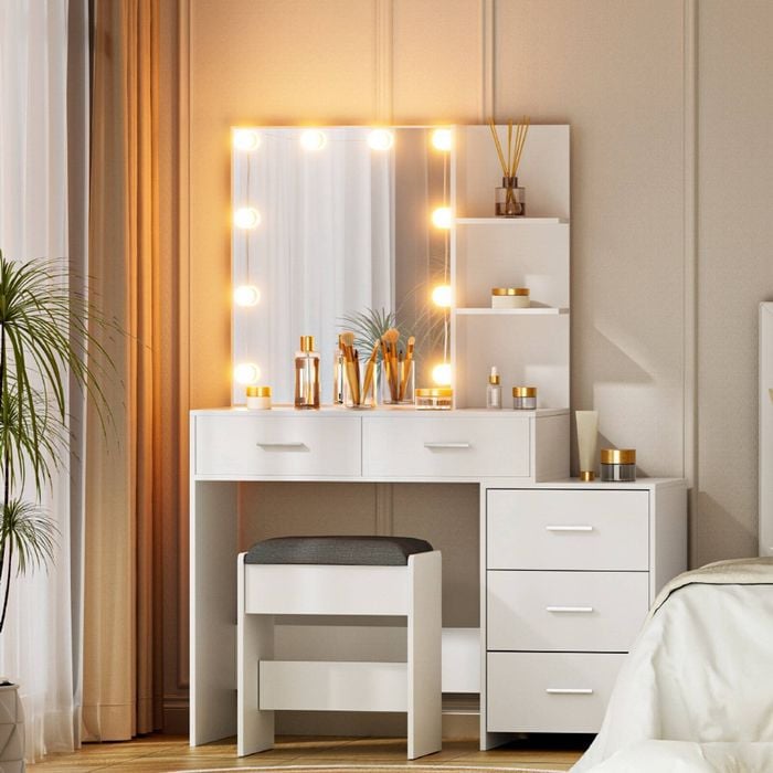 Artiss Dressing Table Set Stool 10 LED Bulbs White Dale