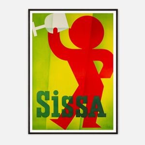 Galrie Charming Vintage Sissa Poster - Minimalist Artwork with Wine and Bold Colors, Black Frame, A1 60 x 84cm (23 x 33inch)