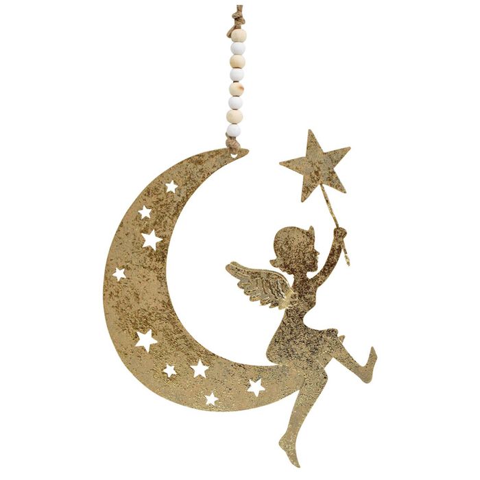 LVD Metal Moon w/ Angel Hanger Ornament Christmas Decoration 16x15cm Gold