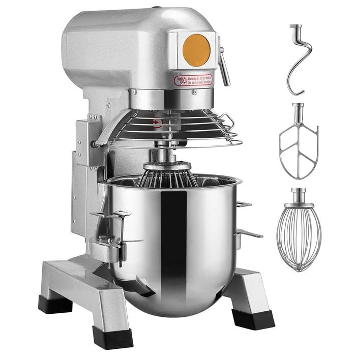 VEVOR Commercial Food Mixer Silver with 3 Speed Stand Dough 1100W for Restaurant