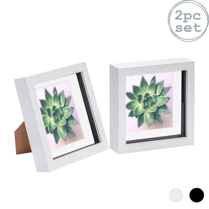 Nicola Spring 2 Piece 6 X 6 3d Shadow Box Photo Frame Set - Craft Display Picture Frame With 4 X 4 Mount - White