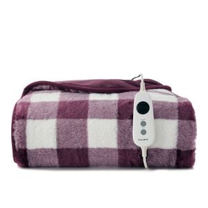 Dreamaker Gingham Plush Electric Heated Throw Blanket Cherry - 130x160cm | Overheat Protection, 9 Heat Setting, Machine Washable