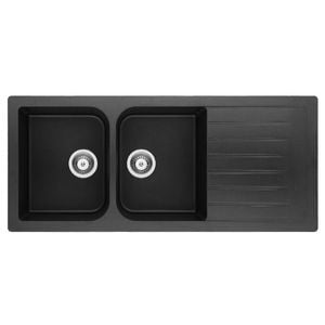 Amelie Deauville 1160mm Quartz Double Bowl Sink W Drainer Matte Black