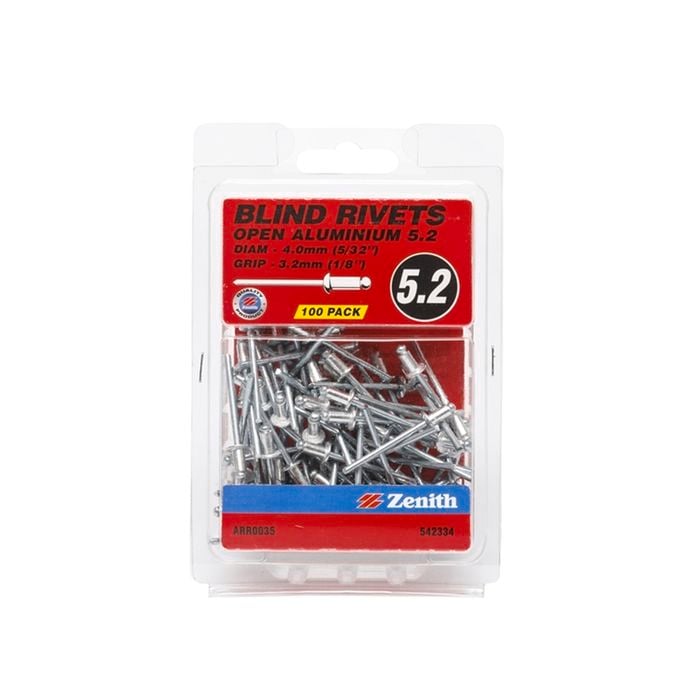 Zenith Blind Rivet Open Alum 5/32"D x1/8"G 100pk