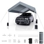 Advwin 3x6m Carport Canopy Portable Garage, Waterproof & UV-Resistant with Built-in Sandbags - Grey