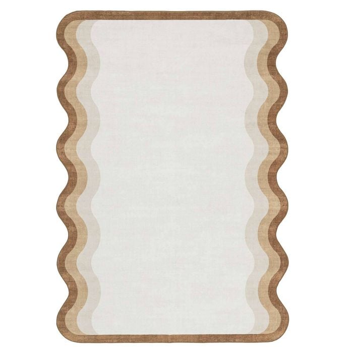 Loopsie-290cm X 190cm-matera Tonal Brown And Cream Scalloped Washable Rug