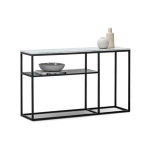 Ebonie 130cm White Marble & Black Shelf Console Table