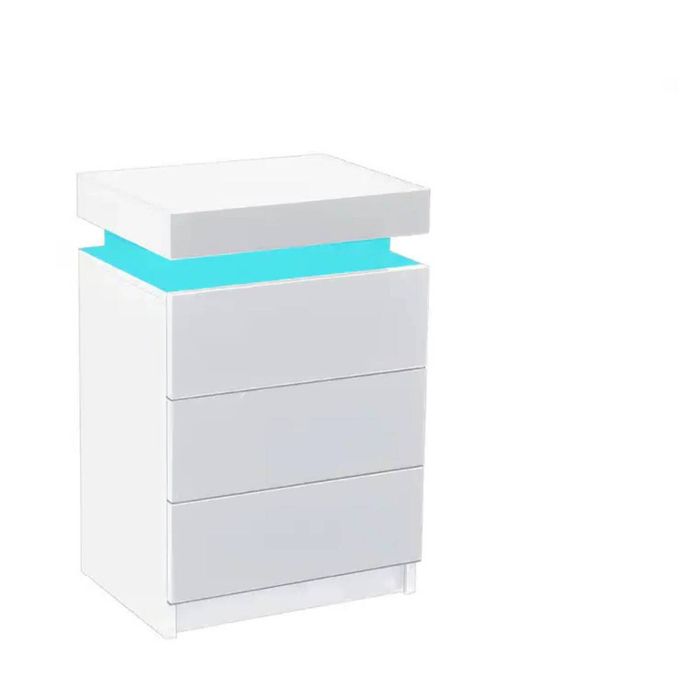 Glansig Bedside Table with LED Light - White
