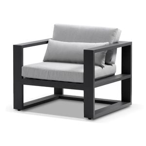 Santorini 1 Seater Outdoor Aluminium Arm Chair Charcoal & Textured Olefin Grey Cushions