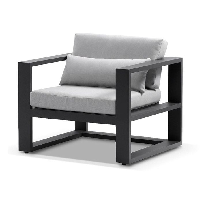 Santorini 1 Seater Outdoor Aluminium Arm Chair Charcoal & Textured Olefin Grey Cushions