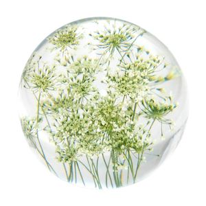 Leni Handcrafted Floral Resin Sphere W/ Real White Lace Flowers Clear 8x7.5cm
