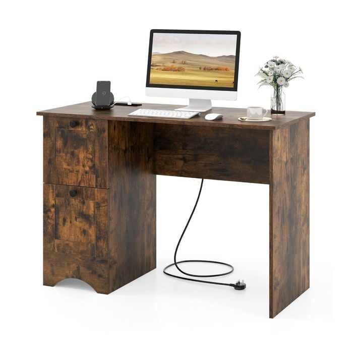 Costway Study Writing Workstation Laptop Table Computer Desk Brown