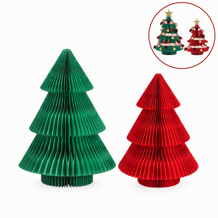 Jingle Jollys 2pcs 47&61cm Tabletop Christmas Tree with Decorations Green&Red