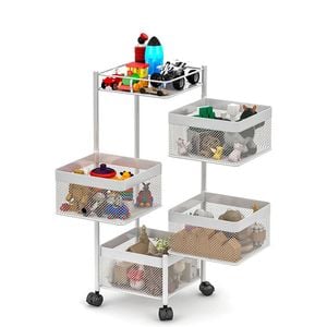 Catzon 4-Tier Rotating Fruit Basket on Rolling Wheels for Kitchen Bathroom-White