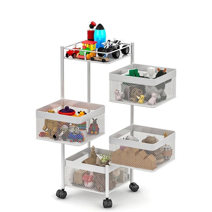 Catzon 4-Tier Rotating Fruit Basket on Rolling Wheels for Kitchen Bathroom-White