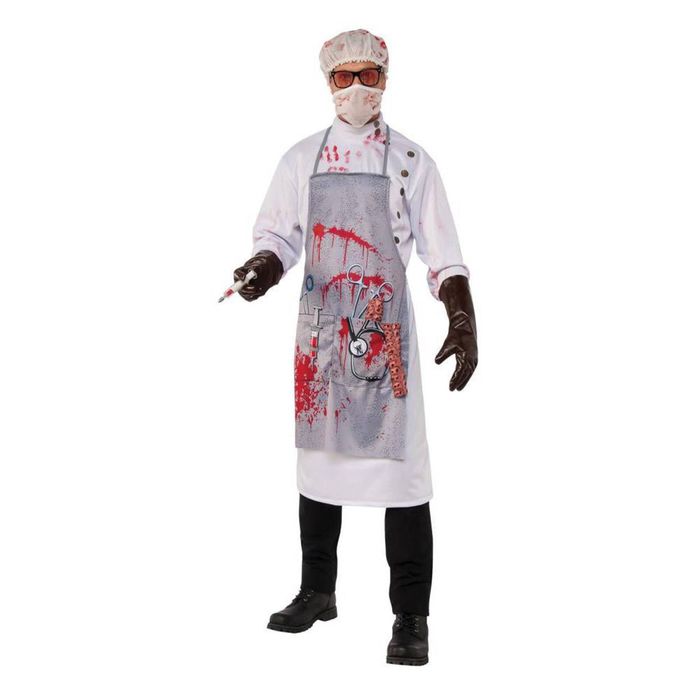 Mad Scientist Halloween Costume Adult Bloody Lab Coat with Mask Hat Glasses and Gloves, Standard