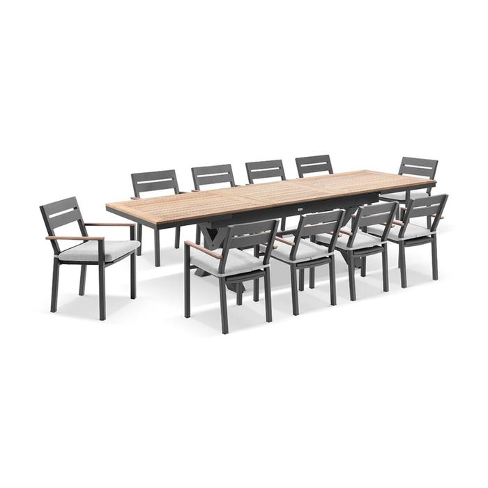 Austin Table 10 Capri Chairs Charcoal & Olefin Grey Cushions
