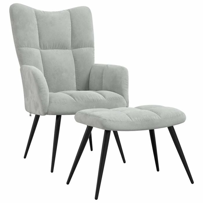 vidaXL Relaxing Chair with a Stool Armchair Ottoman Footrest Light Grey Velvet