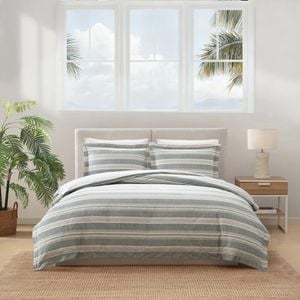 Tommy Bahama Cotton Cabana Stripe Quilt Cover Set Super King Bed Jungle Green
