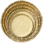 Round Bamboo Food Serving Tray Bowl Dishware Natural Wood  Set of 5