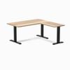 Desky Fixed Height White Ash Hardwood L-Shape Office Desk 1500x1550mm Matte Black Frame