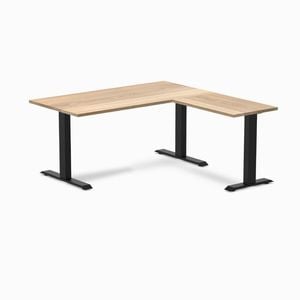Desky Fixed Height White Ash Hardwood L-Shape Office Desk 1500x1550mm Matte Black Frame