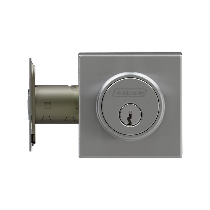 Schlage Chrome Satin Plate Square Single Cylinder and Turn Deadbolt