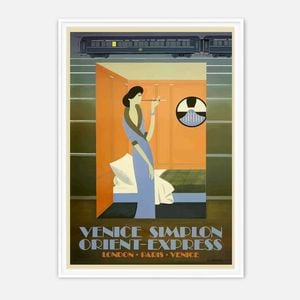 Galrie Vintage Venice Simplon Orient-Express Art Print- Classic Travel Poster Home Decor, White Frame, A4 21 x 30cm (8 x 12inch)